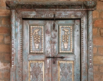 Antique Haveli Doors, Hand Carved Reclaimed Teak Doors, Architectural Design, Vintage Indo Spanish Inspired Mediterranean Decor