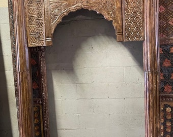 The Mogul Mirror, Vintage Indian Arch, Hand Carved Woode Unique Huge Floor MIRROR Frame, Farmhouse Eclectic Decor