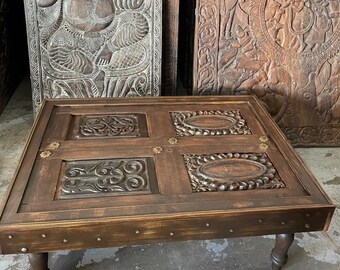 Antique Carved Coffee Table, Rustic Accents Chai Table, Cocktail Table, Living Room Table, Farmhouse Decor, Hand carved Table