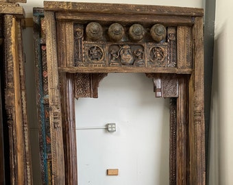 Haveli Archway, Antique Carved Wood Archway, Vintage Arch, Indian Doorway, Indian Entryway Arch, Reclaimed Huge Floor MIRROR Frame