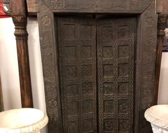 Antique Black Tribal Indian Door With Frame,OLD World Beautiful Chakra Carved 18c Architecture Design