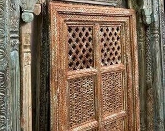 Ornate Vintage Jali Wall panel, Rustic Jharokha, Wall Decor, Indian Carved Accent Wall, Latticed Wood Carved Decor, Interior decor