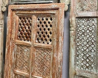 Wooden Carved Jali Window Patio Decor, Handcarved Vintage Window, Carved Indian Jharokha, Wall Decor, Rustic Tuscan Hues
