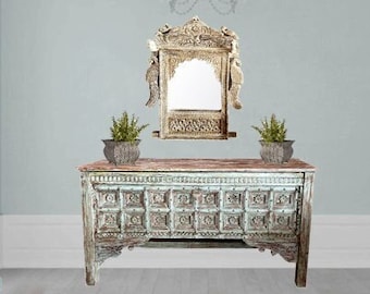 Rustic Old Door Console Table, Lotus Heritage Hall Table, Mantle, Country Sofa Table, Farmhouse Media Table, Unique Eclectic 72