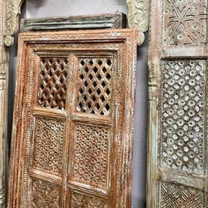 Ornate Vintage Jali Wall panel, Rustic Jharokha, Wall Decor, Indian Carved Accent Wall, Latticed Wood Carved Decor, Interior decor image 2