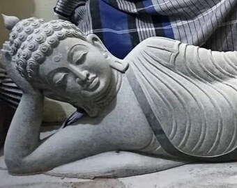 PRE ORDER-Natural Stone Buddha Garden Statue, Reclining BUDHA Handcarved Granite Stone Zen Outdoor Meditating Sculptures