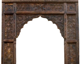 Antique Cusped Archway,Architectural Welcome Gate, Hand Carved Huge Floor Mirror, Artistic Elements Vintage Room Divider 96x72