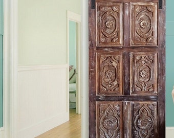 Floral Carved Barn Door, Double, Single, India, Interior Doors, Hinged Doors, Pocket Door, Pantry Door Sliding, Custom, Studio Door, 84x36
