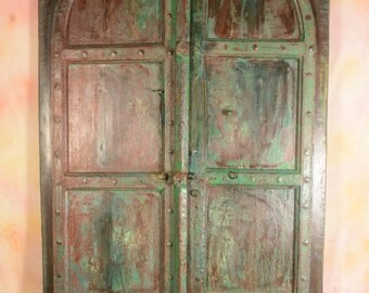 Antique Garden Door, Arched Accents, India Mehrab Old Door, Blue Green Door, Rustic Teak Door, One Of A Kind, Outdoor Patio, Boho Chic Decor