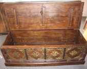Vintage Ornate Storage Chest, Wooden Trunk, Dowry Chest, Antique Trunk, Rustic Chest Brass Chest Old Moroccan Eclectic