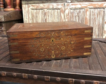 Antique Inlaid Jewelry Box With Mirror Beautiful Carved Chest Storage Chest Box Eclectic decor