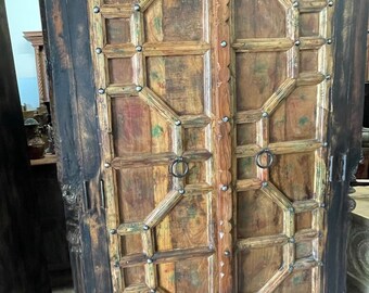 Antique Old Door Cabinet, Gothic Doors Rustic Patina, Organic Wood, Wine Chest, Accent Armoire, Farmhouse Storage Eclectic Country Design