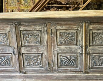 Rustic Distressed Gray Sideboard, Dresser, Beautiful Carved Buffet Credenza, HYGGE VINTAGE Chest, Reclaimed Wood, Mindful Decor