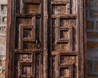 Antique Door With Hidden Paths, Rustic Pink Accents, Indian Old Door, Rustic Door, One Of A Kind, Farmhouse Barn Door, Garden Decor