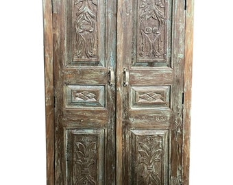 Antique Armoire, Bluish Gray Shabby Chic Inspired Cabinet, Rustic Organic Armoire, Old World Interior Design