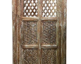 Vintage Jali Jharokha Wall Decor, JAYPUR Carved Reclaimed Wood Window Floral Carving Rustic Eclectic Decor