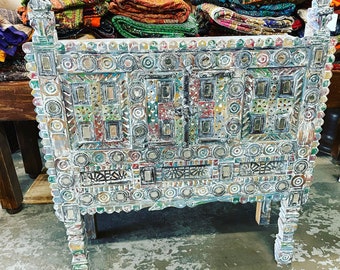 Antique India DAMCHIYA Console Colorful Tribal Chest Accent HALL Table Eclectic Bohemian Gypsy Damchiya