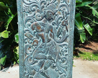 Vintage Fluting KRISHNA Kadambari Tree, Indian Carved Panel, Wall Sculpture, Barn Door, Reclaimed Wood, Custom TABLE