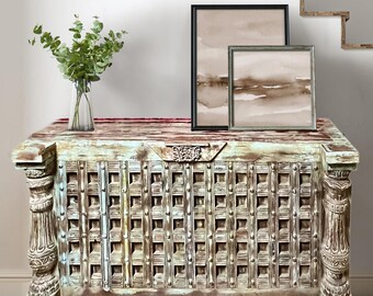 Unique Entryway Hall Table, Distressed Rustic Sofa Table, Indian Farmhouse Style Aged Wood Bar Console, Mid Century Modern Accent Table 60