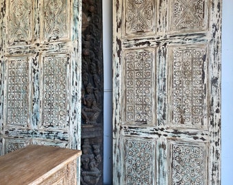 Hand Carved Barn Door, Custom Door, Distressed White Door, Sliding Bedroom Door, Indo Spanish, Single, Pair, Barndoors, Farmhouse Door 96x36