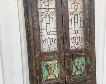 Antique Indian Lotus Jali Barn Door, Mediterranean Style Door, Farmhouse Door, Barndoors, Country Veranada doors, Eclectic Interior 84x48