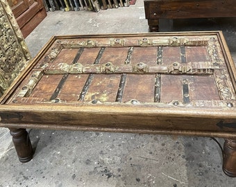 Farmhouse Antique Solid Wood Coffee Table, Indian Wooden Hand Carved Coffee table, Living Room Table, Rustic Chai Table