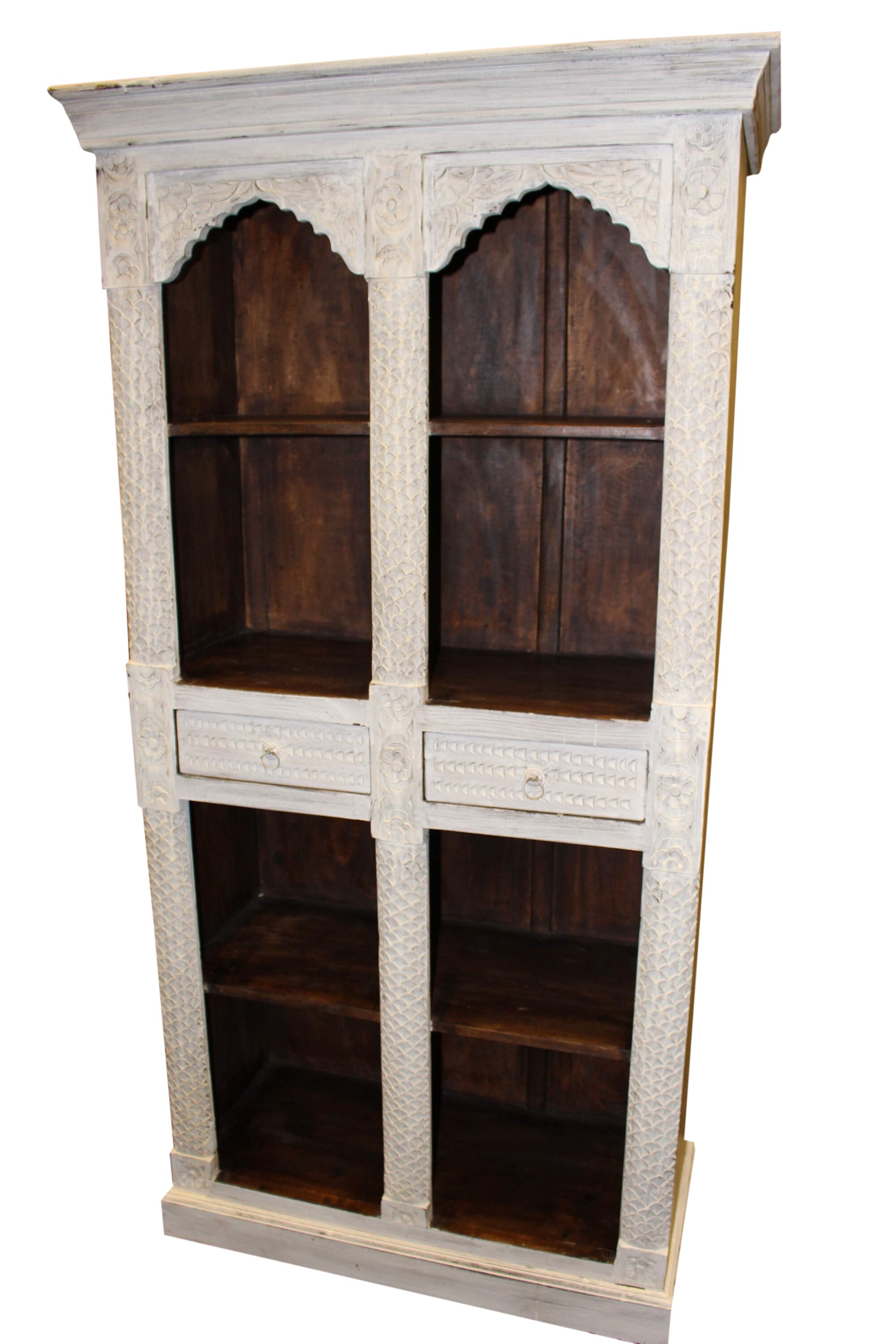 Antique White Dark Brown Indian Style Arch Bookcase Solid Teak Etsy