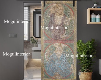 Vintage Buddha Carved Door, Colorful Rustic Barn Door, Hanging Door, Custom Interior Sliding Doors, Wall Art, Yoga Decor, Boho Eclectic 83