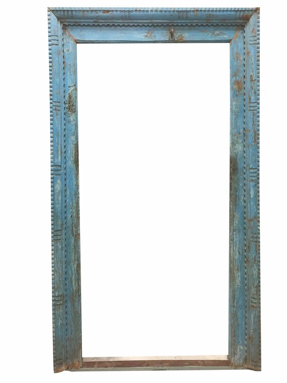 Antique Blue Haveli Door Mirror Frame Wall Zig Zag Decorative Cuts Design Entrance Floor Shabby Chic Decor Reflect In The Modern Style Of This Accent Mirror An Antiqued Gold Frame S Charm Is Heightened With Beveling And Straight Borderline
