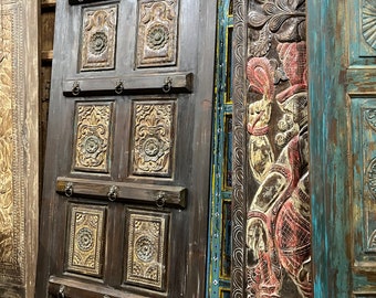 Vintage Dark Teak Carved Door, Vintage, Custom Barn Door, Bedroom, Sliding Door, Studio Door, Bold Eclectic Interior Design, 96x43.5