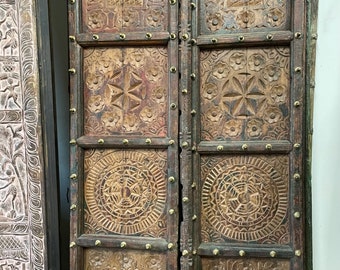 Antique Indian Teak Door, Lotus Mandala Carved Sliding Door, Ornate Carved Door, Wall Decor, Old Door Headboard 80x38