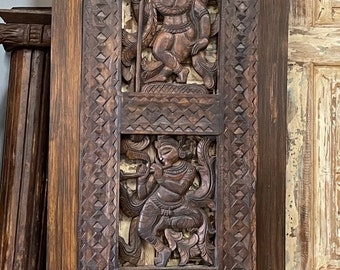 Krishna Carved Barn Door, Sliding Barndoor, Krisna Playing Flute With Gopis, Indian Door, Wall Art, Holistic Sculpture Door Panel 90x23.5