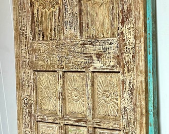 Vintage Wood Sliding Barn Door, Old Indian Chakra Carved Doors, Custom Door, Farmhouse, Library, Bedroom Door 81
