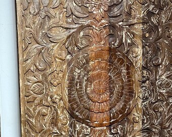 Vintage Natural Wood Carved Sliding Barn Door, Reclaimed Wood Door King Headboard, Unique Eclectic Boho Rustic Modern Decor 80x36