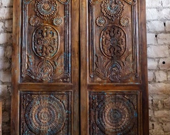 Rustic Hues Barndoor, Harmony Collection, Barn Door, Thousand Petal Lotus Carved Sliding Door, Hanging Door, Farmhouse Interior 84x36