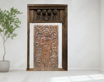 Antique Carved Teak Archway, Haveli Archway, Vintage Decorative Arch, Indian Doorway, Reclaimed Huge Floor MIRROR Frame