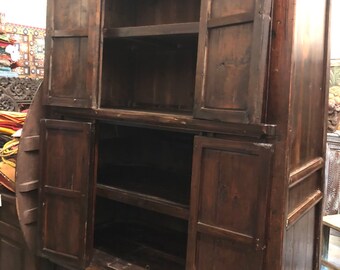 Antique Farmhouse Storage Armoire, Artisan Crafted Cabinet with Drawers, Rustic Armoire With Shelves,  Boho Living Room Armoire