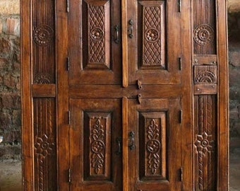 Antique Marwah Cabinet, Carved Sideboard Rustic Cabinet, Dark Tone Haveli door ACENT Armoire, Bohemian Urban Chic Design 62x51