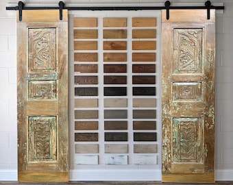 Pair Indian Carved Carved Door Panel, Sliding Barn Door, Natural Wood Floral, Interior Doors, Pocket Doors, Hinged Door, Interior Door 80x30