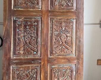 Hand Carved Door Panel, Indo French Vintage Wood Door, Rustic Carved Barn door, Sliding Door, Bathroom Door, Interior Door, Custom, 84x36