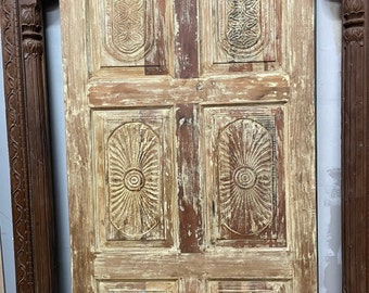 Beige Vintage Carved Barn Door, Rustic Bedroom Door, Sliding Door, Wall Art, Rustic Farmhouse Interior Design 80"