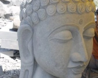 PRE ORDER-Natural Stone Protection Buddha Bust Garden Statue Handcarved Granite Stone Zen Outdoor Meditating Sculptures