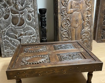 Antique Accents Chai Table, Carved Coffee Table, Rustic Cocktail Table, Living Room Table, Farmhouse Decor, Unique Eclectic