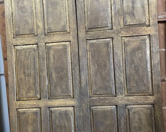 Carved Farmhouse Barn Door, Luxury Doors, Hand Carved, Brass Cladded Indian Door Panels, Interior Doors, Moorish, Paneled doors 96