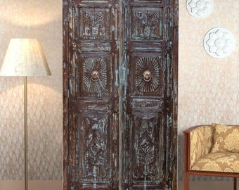 Vintage Armoire, Carved Antique Armoire, Wardrobe Armoire, Bedroom Storage Cabinet, Boho Style, Country, Farmhouse Wine Armoire, 85"