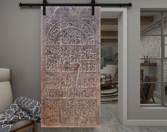 Tribal Relief Carved Panel Wall Art, Wood Panel, Indian Door, Holistic Sculpture Door Panel Vintage Reclaimed Woods Barn Door Panel 84"