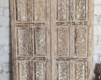 Whitewash Charm: Hand-Carved Rustic Elegance in a 6-Paneled Barn Door, Farmhouse Interiors, Double or Single Sliding Options 80x30