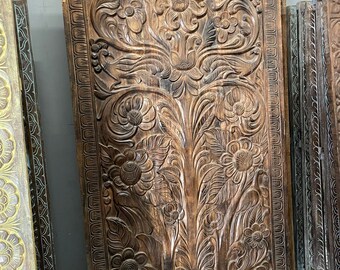 Tree Of Life Carved Panel Wall Art, Barndoor, Indian Door, Holistic Sculpture Door Panel Vintage Reclaimed Woods Barn Door Panel