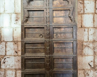 Antique Arched Door, Vintage India Teak Mehrab Door, Rustic Door Panels, Dark Teak Wood, Mans Cave, Courtyard Veranda Barn Doors 86x44