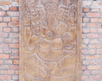 Vintage Ganesha DOOR Panel,Wood Sculpture, Artistic Handcarved Wall Decor, Barn Door, Meditation, Holistic Decor 84X36